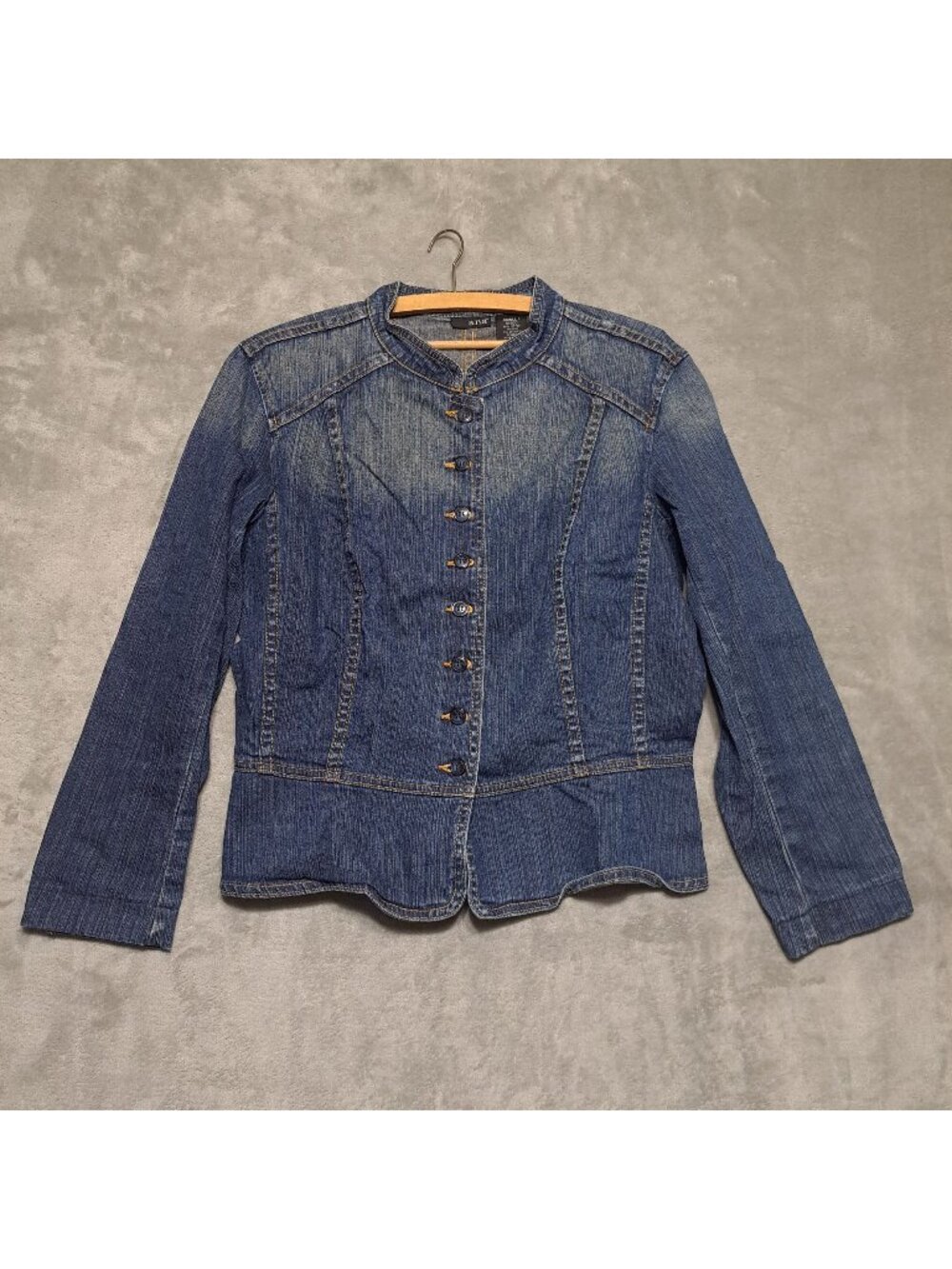 A.n.a Small Jean Jacket Blue Buttons Long Sleeve Stretch Mandarin Collar